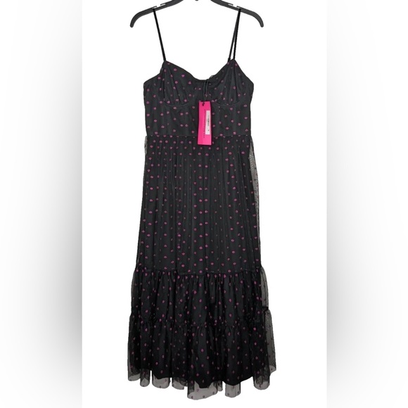 Betsey Johnson Dresses & Skirts - Betsey Johnson Black Dress with Pink Polka Dots